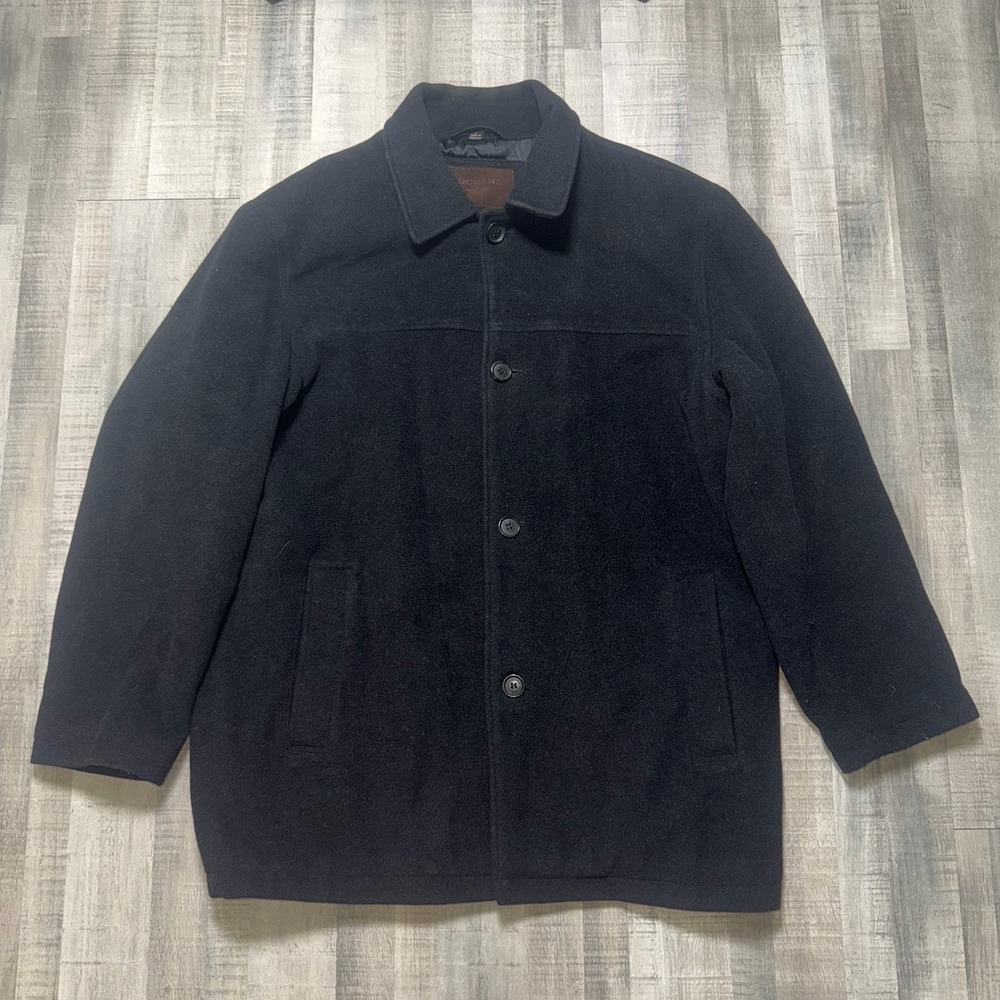 Dockers Jacket Men L Black Wool Blend Quilted Lined Car Coat Peacoat Warm Heavy
